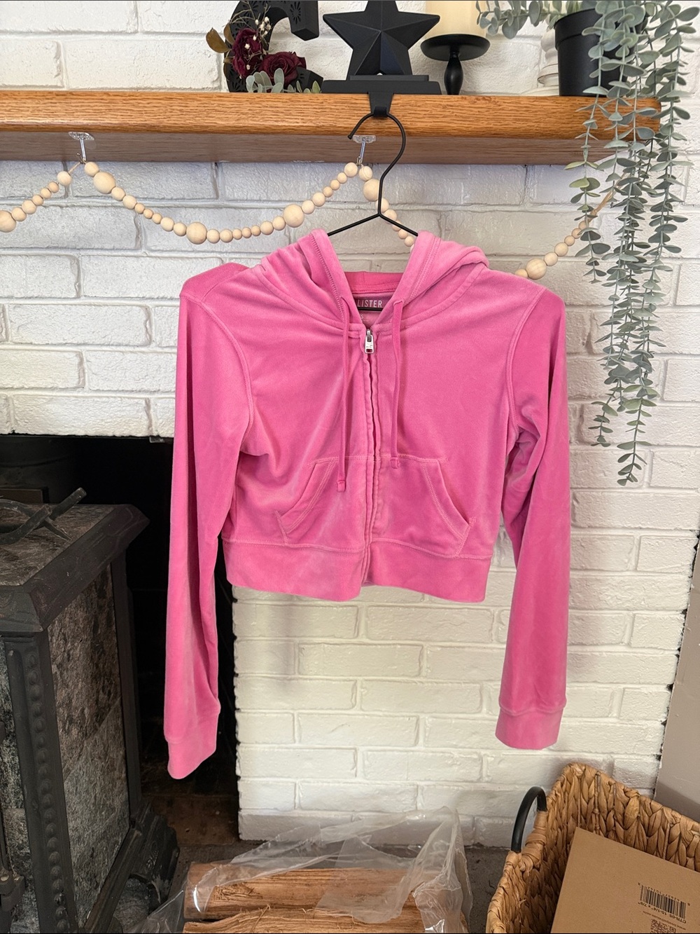 Hollister Cropped Velour Zip-Up Hoodie | Women’s Size XS